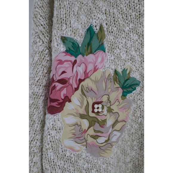 Vintage Penbrooke Lane Beige Floral Long Sleeve Beaded Pearl Accent Sweater L - Picture 4 of 7